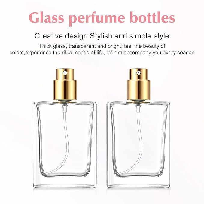 8 Pack 1 oz/30 ml Perfume Bottles Empty Refillable, Glass Perfume Spray Bottles with Gold Mist Atomizer - Premium Square Empty Travel Containers for Essential Oils, Cologne & DIY Fragrances