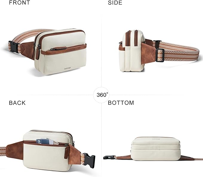 LATMAP 3L Fanny Packs Belt Bag for Women Small Everywhere Crossbody Bag Waist Packs Faux Leather Sling Chest Travel Purse