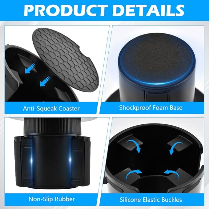 1 Pack Car Cup Holder Expander 2 in 1 Adapter with Expandable Base, Car-Seat Headrest Hook 4 Pack Hanger Storage Organizer fit Universal Vehicle Car Mugs in 2.2"-4.6" (10-46oz)