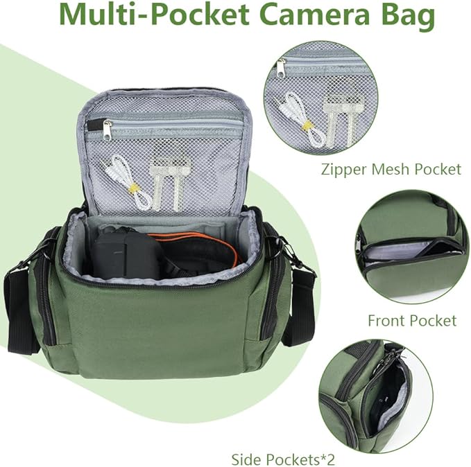 Ainiv DSLR Camera Bag, Waterproof Anti-Shock SLR Camera Case, Large Adjustable Shoulder Strap Camera Backpack, Portable Crossbody Single Shoulder Backpacks Compatible with Canon, Sony, Nikon, Green