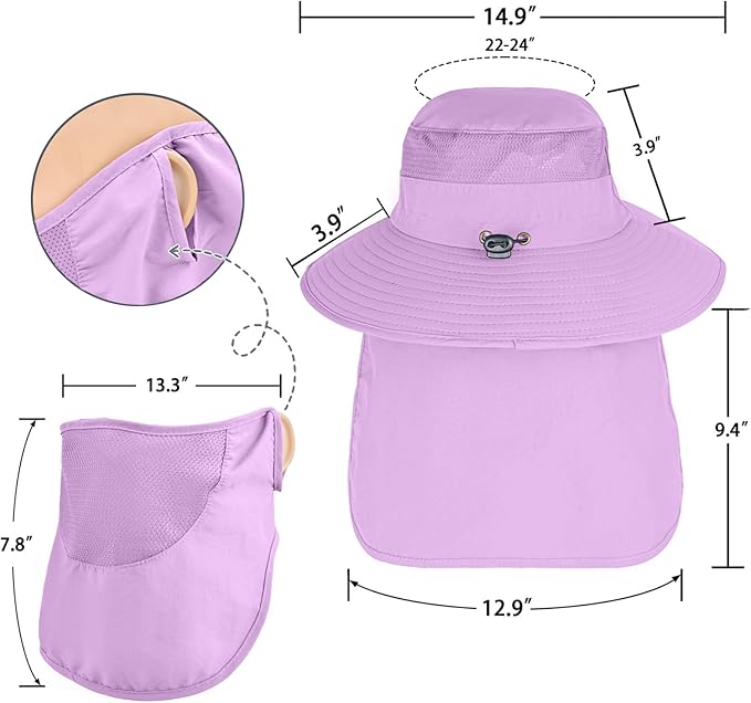 Sun Hats for Men Women Fishing Hat UPF 50+ Breathable Wide Brim Bucket Hats Summer UV Protection Safari Hat with Neck Flap