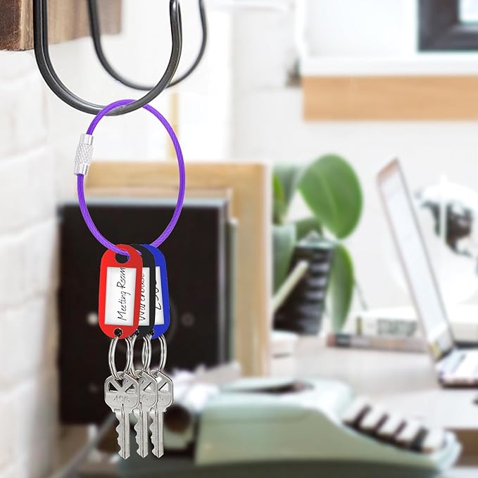 CooBigo 12 Pack Stainless Steel Loops 2mm Coated Wire Keychain Cable Large Key Rings 6 inch Key Chain for Women, Luggage Tags, Key Tags, Keyrings, Kitchen Utensils, Duster - Purple