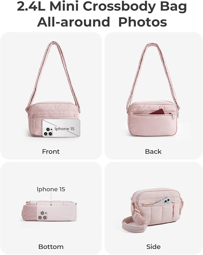 BAGSMART Cross Body Purse, Mini Crossbody Bags for Women Travel Purse, Puffy Shoulder Handbag Wallet with RFID Blocking Slots, Baby Pink-small