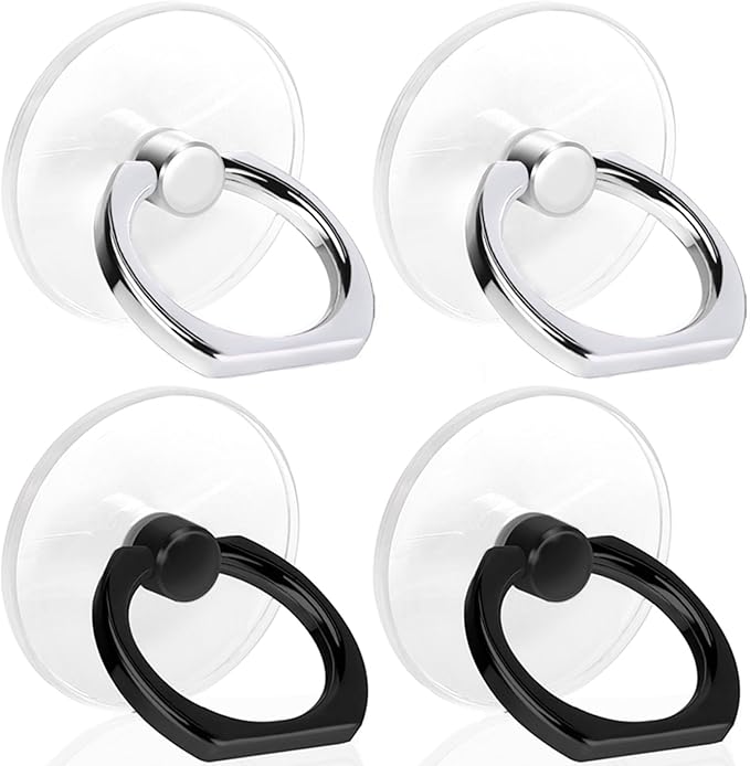 4 Pack Jsoerpay Cell Phone Ring Holder, Transparent Phone Ring 360°Rotation Finger Ring for Phone, Clear Phone Ring Finger Kickstand Compatible with Most of Phones, Tablet and Case, (2 Silver+2 Black)