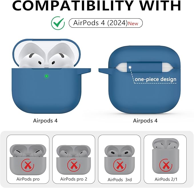 Ljusmicker for AirPods 4 Case 2024 with Cleaner Kit,Soft Silicone Protective Cover for Apple AirPods 4th Generation Cases for Women Men,for AirPod 4 Case Accessories with Keychain-Lake Blue