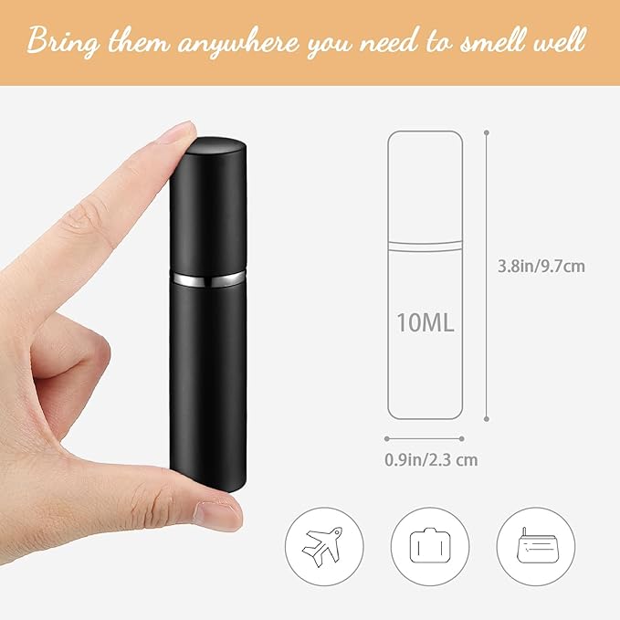 Boao 14 Pcs 10ml Perfume Travel Refillable Atomizer Black Mini Fragrance Sample Cologne Dispenser Glass Lined Portable with Refill Pump Coffee Spray Bottle for Women Men Outgoing Traveling