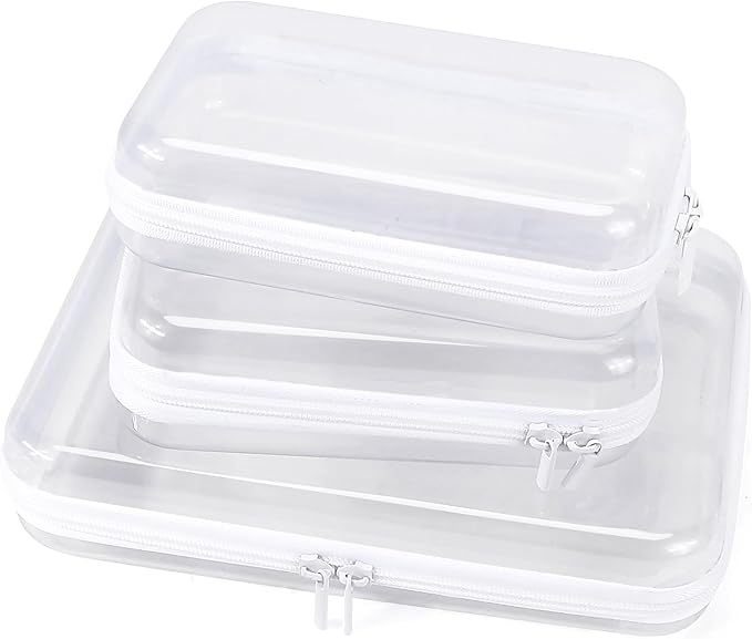 YOPCDJ Clear Hard Shell Zipper Case Clear Zipper Pouches, Travel Toiletry Bag & Waterproof Makeup Organizer, Diaper bag, Plastic Pouch for Office Home Storage, White 3 Pack, LSS