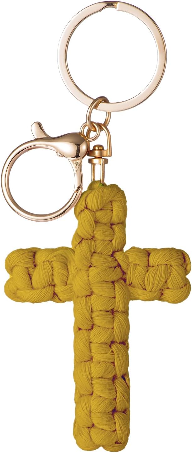 Macrame Cross Keychain,Jesus Key Chain Christian Car Accessories Handmade Soft Cross Keychain Boho Decor for Women Men Gifts