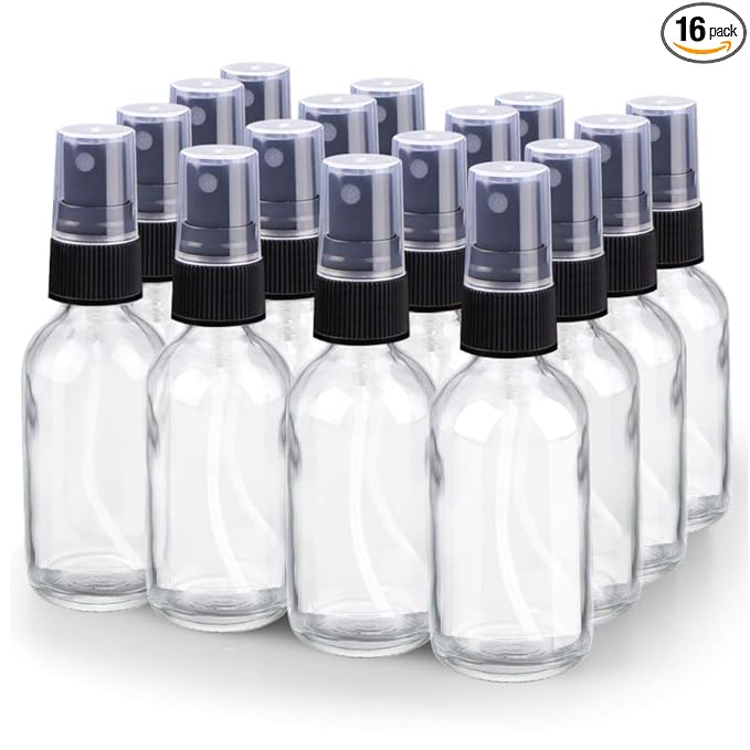 Wedama Spray Bottle, 2 oz Fine Mist Glass Spray Bottle, Little Refillable Liquid Containers for Watering Flowers Cleaning (16 Pack, Clear)