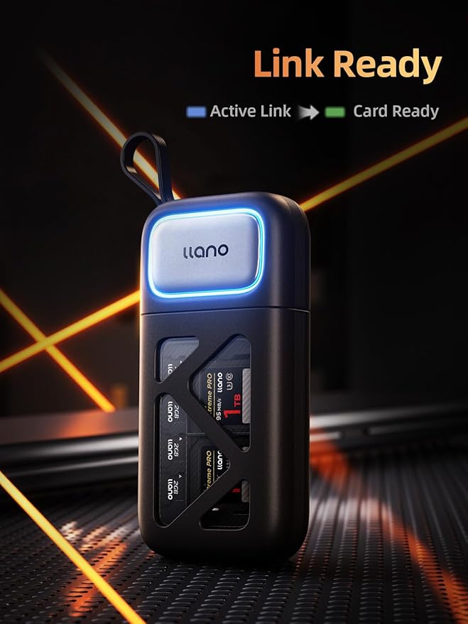 llano F13 2-in-1 High-Speed SD/Micro SD Card Reader Adapter(UHS-I Supported),Holder Case, Built-in Slot Storage, Compatible with iPhone, Android, PC, MacBook, Laptop, Dual Slot, USB Type-C 3.2 Gen1