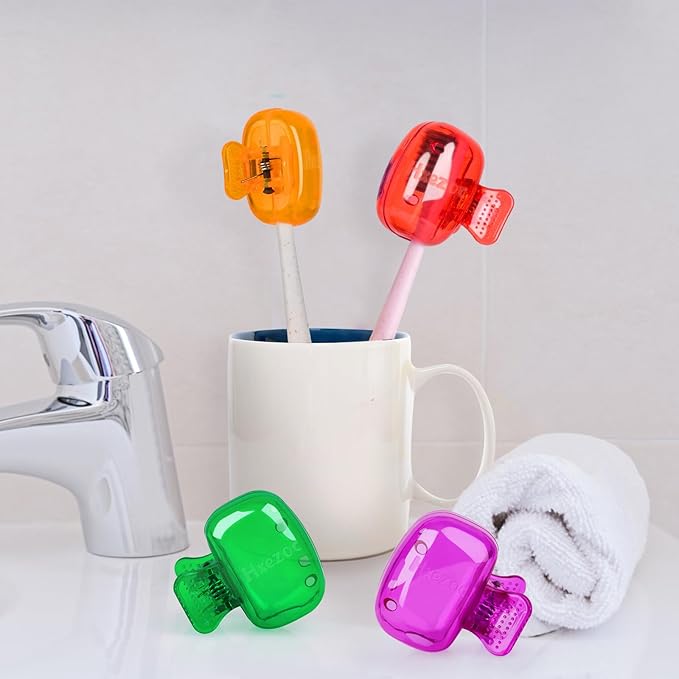 Hxezoc 4 Pack Travel Toothbrush Head Covers Toothbrush Protector Cap Brush Pod Case Protective Portable Plastic Clip for Household Travel, Bathroom, Camping, School, Business