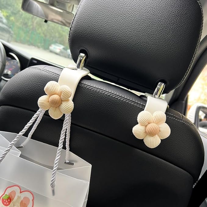 2 Pack Car Purse Hooks, Cute Bow Car Seat Headrest Hook Hanger for Purses and Bags, Space-Saving Car Accessory(Darkbrown)