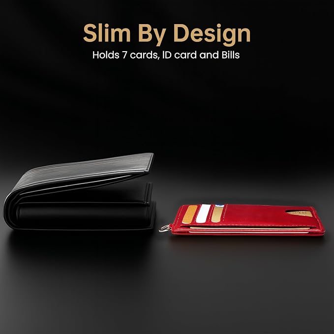 Mayski Slim Wallet, Credit Card Holder for Women, Minimalist Front Pocket RFID Blocking Card Cases, Small Wallet Women Men(Oiled Wax Cherry)