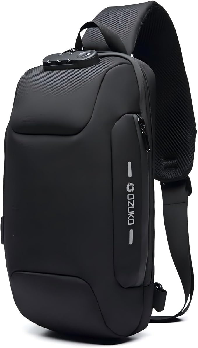 OZUKO Men Sling Backpack - Anti-Theft Crossbody Bag with USB Charging Port, Waterproof Lightweight Travel Hiking Commute Bag(Black)