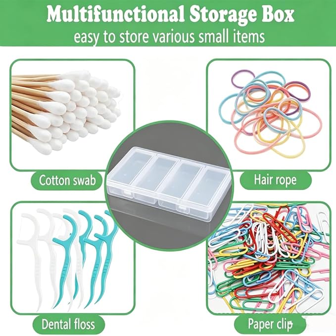 2 Packs 4 in 1 Plastic Cotton Swab Holder Resuable Dental Travel Floss Stick Case Clear Cotton Pad Holder Cleaning Organizer Case for Hair Rope Paperclip