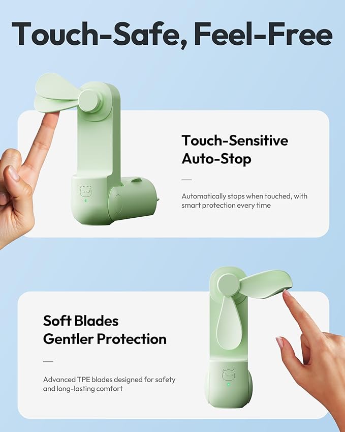 Gaiatop Portable Handheld Fan, 3 in 1 Mini Fan Handheld [17h Max Cooling], Foldable Personal Fans Pocket Design, USB Travel Fans Portable, Lash Trip Summer Essential Cute Gifts for Women Girl, Green