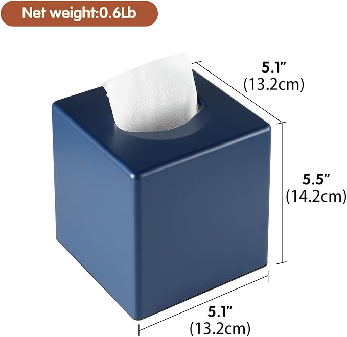 Y-in Hand Tissue Box Cover, Decorative Square Facial Storage Tissue Box Holder, Home Accessories for Bathroom Vanity Countertops, Dressers, Night Stand, Parlors and Office (Navy Blue)