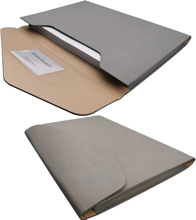 PU Leather A4 File Folder Document Holder Waterproof Portfolio Envelope Folder Case with Invisible Magnetic Closure Gray
