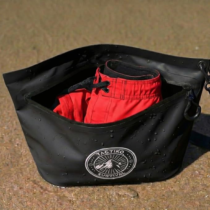 Tactiko 3L Water Resistant Pouch - Waterproof Material w/Splashproof Zipper - Hold All Zipper Bag for Storage, Toiletries, Travel, Beach, Cruise, Home (Black)
