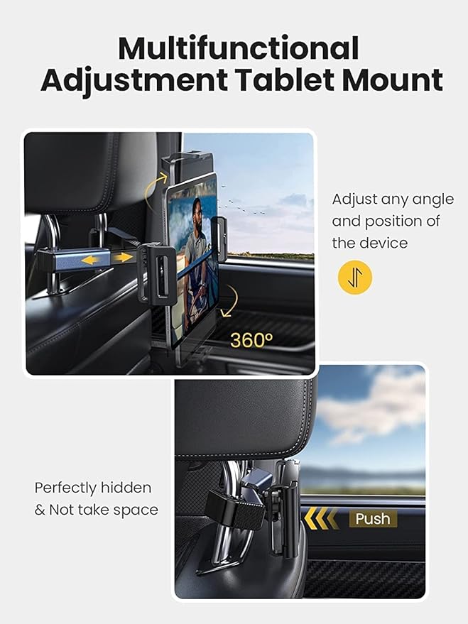 LISEN iPad Car Holder Back Seat Headrest Tablet Holder, Road Trip Essentials Accessories for Women Men Kids Gifts, for Fire HD 2026 iPad Pro 11/13" Air Mini, iPhone, Galaxy Tab, 4.7-12.9" Devices