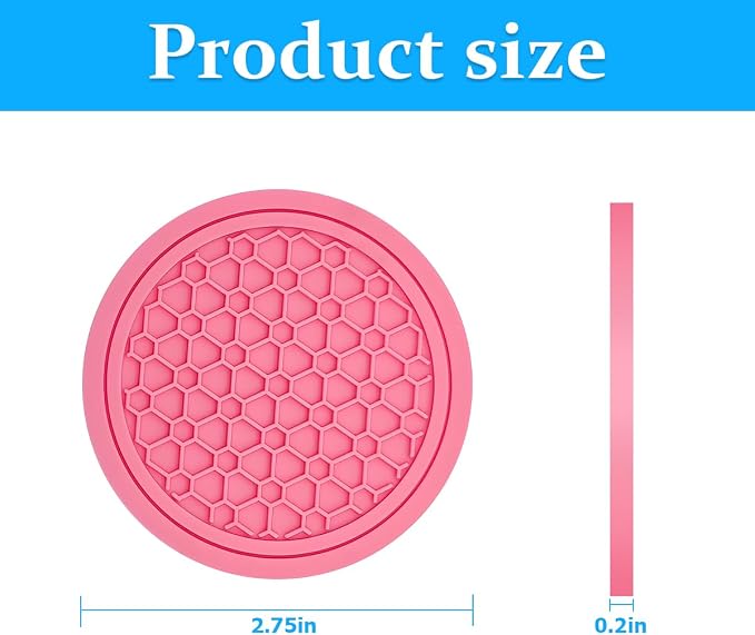 Mandark 2PCS Car Cup Holder Coasters, 2.75 Inch Non-Slip Insert Water Bottle Holder Pads, Dustproof Automotive Interior Accessories Mat, Universal for Vehicles, Trucks, RVs and More(Pink)