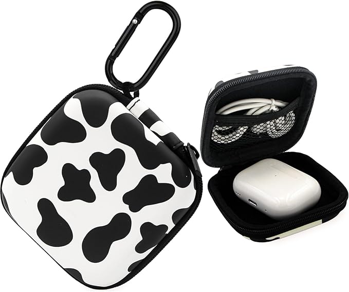 Earbud Case,Headphone Organizer Earbud Storage Bag, Hard EVA Shockproof Cover Carrying Case with Carabiner Clip Compatible with AirPods 4 AirPods Pro 2nd /3/2/1 Bose Galaxy Buds (Cow)