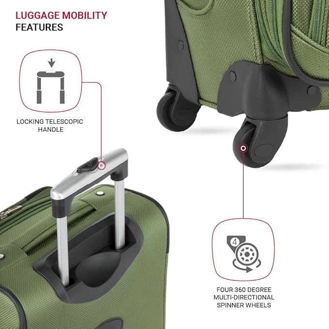 SWISSGEAR Sion Softside Expandable Spinner Luggage Durable Lightweight Travel Suitcase, Evergreen, 3-Piece Set (Carry-On/Medium/Large)