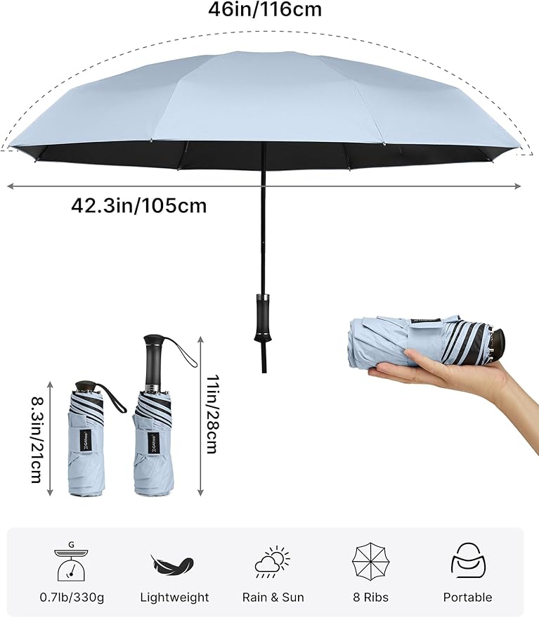 G4Free 46 Inch Mini Lightweight Travel Umbrella, Portable Super Slim Pocket Umbrella, Extendable Built-in Handle, UPF 50+ UV Protection, Compact size for Backpack & Purse