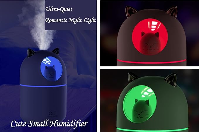 Portable 300ml Mini Cool Mist Humidifier With Night Light, USB Auto Shut-Off, Ultra-Quiet, 2 Spray Modes for Home Office Travel (Pink)