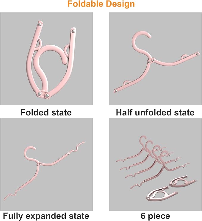 Premium Travel Hangers 12 Pack Portable Folding Clothes Hangers - Super Bearing Collapsible Hanger Foldable Clothes Drying Rack for Travel, Indoor and Outdoor Use, Pink
