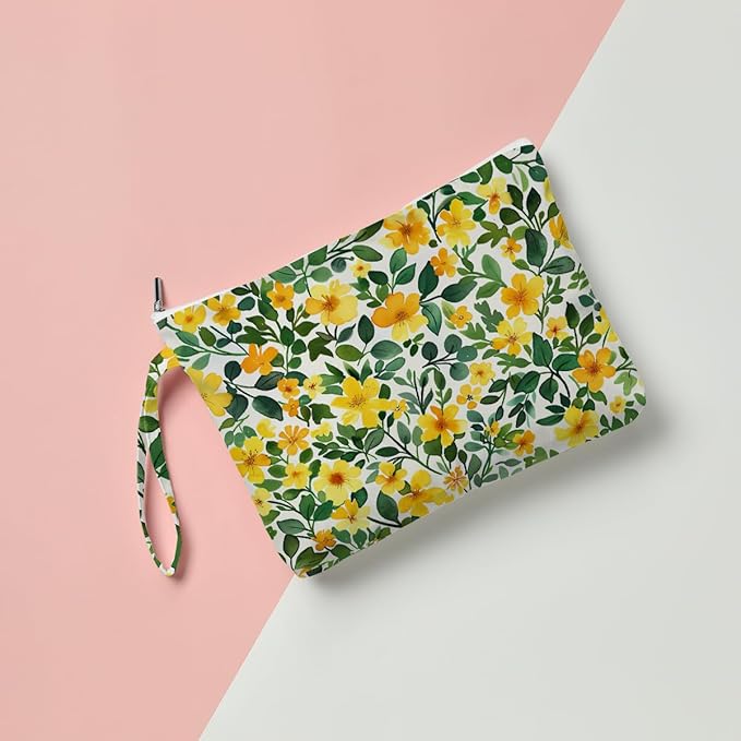Fokongna Floral Print Wet Bag, Small Portable Waterproof Multi-Functional Organizer for Women, Ideal for Daily, Beach & Travel, Yellow Buttercup Vine