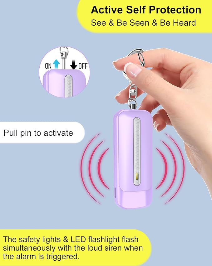 Personal Alarm for Women, Rechargeable with Safety Lights & Low Battery Notice, 130dB Siren with Extra Bright LED Flashlight Strobe Light for Emergency, Dual Light Sources Safety Keychain