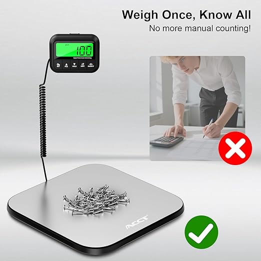 440lb Postal Scale - Industrial Shipping Scale with Stainless Steel Platform, Tare/Hold/Counting Function for Luggage, Package, Mail | lb/kg/lb:oz | Heavy Duty Scale with Battery & Charging Cable