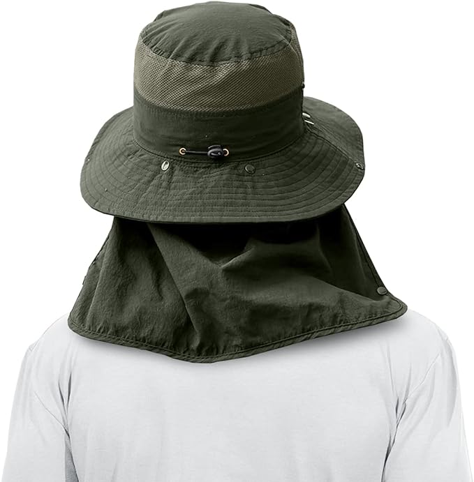 3 Pack Mens Outdoor Wide Brim Fishing Hat,UPF 50+ Sun Protection Cap with Face Neck Flap for Hiking & Garden