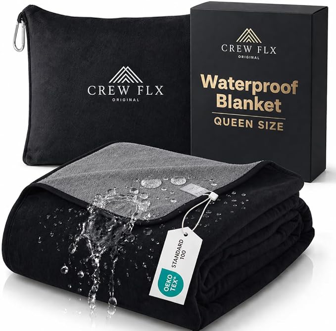 Waterproof Blanket for Bed (80"x 60" Queen Size) Reversible Plush Fleece 250 GSM, Moisture Absorbent TPU Stain Proof Couch Bed Mattress Water Proof Cover Black/Gray