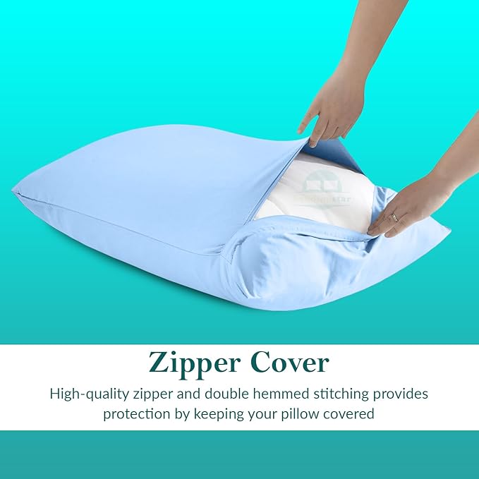 Youth Pillowcase 16x22 Set of 2 Kids Travel Pillow Case Cover with Zipper Closure 600 Thread Count 100% Egyptian Cotton Soft & Skin Friendly Youth Toddler Pillowcase 16x22 Inches, Light Blue