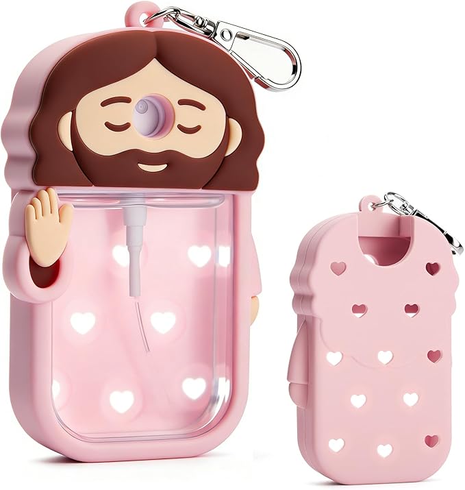 Cornholepy Cute Jesus Hand Sanitizer Keychain 30ml Silicone Spray Bottle Case for Purse Backpack School Office