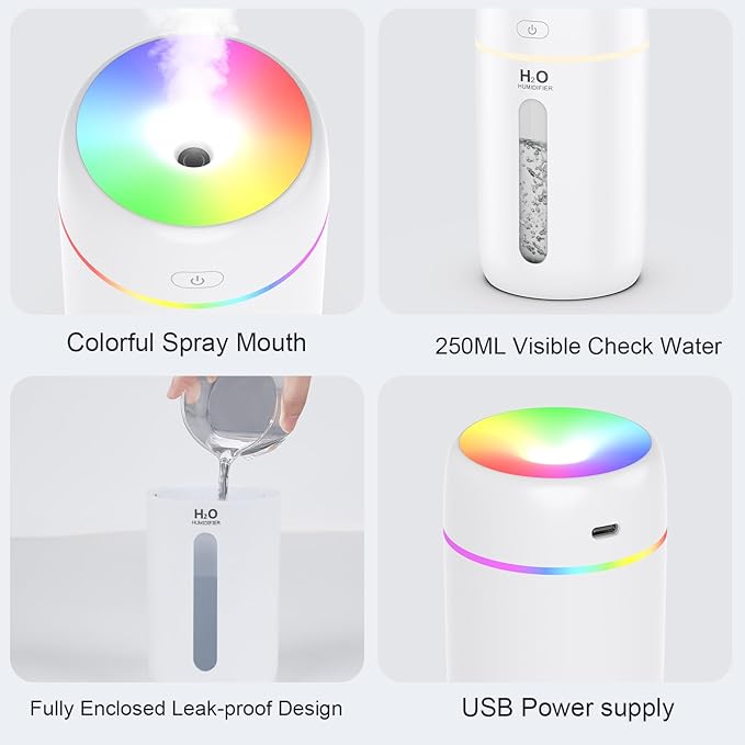 ZPP Humidifier for Bedroom Portable Mini Humidifier with 7-color Lights for Car,Home,Office,Travel with Night Light, Auto Shut-Off