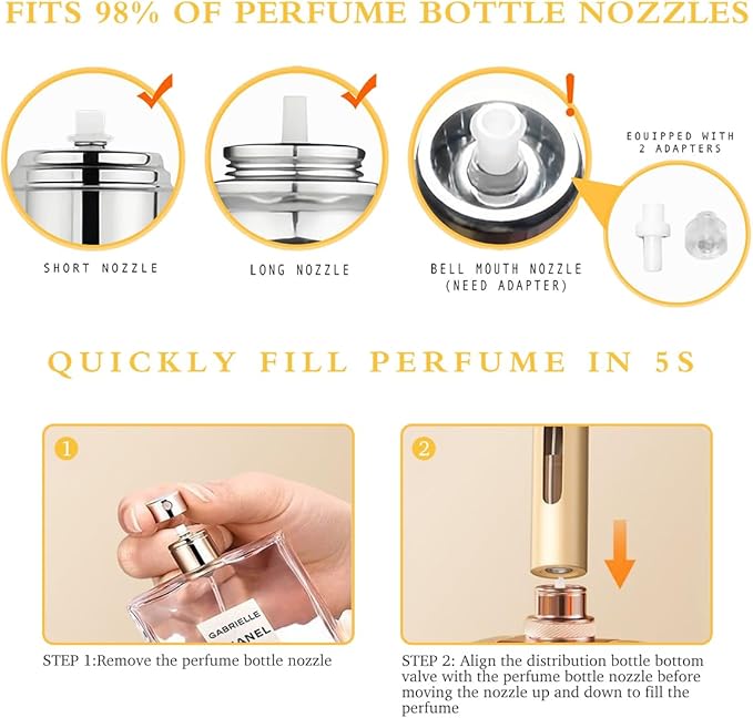 2PCS Perfume Travel Refillable Bottle, Bottom-Filling Fragrances Perfume Atomizer, Empty Mini Cologne Dispenser, Portable Sprayer Pocket Size for On the Go 10ml (Black & Gray)