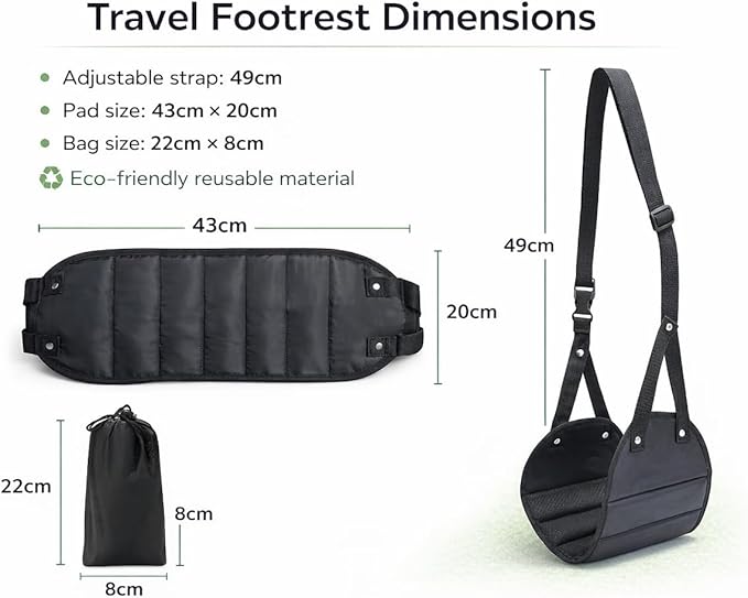 Airplane Foot Hammock for Plane Travel Essentials, Adjustable Foot Rest for Long Flights, Portable Airplane Footrest with Eye Mask & Ear Plugs, 3-in-1 Travel Comfort Kit