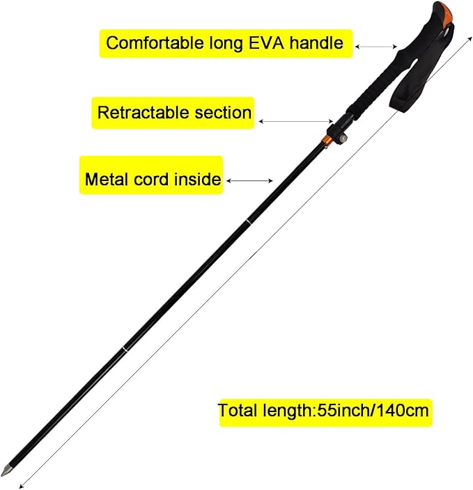 Aventik Fold-able Wading Staff Water Depth Safety Warning Sign Coated Stainless Steel Core T7075 Aluminum Body Corrosion Resistance Neoprene Sheath