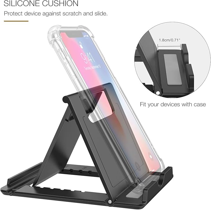 MoKo Phone/Tablet Stand, Foldable Desktop Holder Fit with iPhone 11 Pro Max/11 Pro/11, iPhone Xs/Xs Max/Xr, iPhone SE, iPad Pro 11, 10.2 (8th Gen), Air 4 10.9, Air 3, Mini 5, Galaxy S20, Black (Large)
