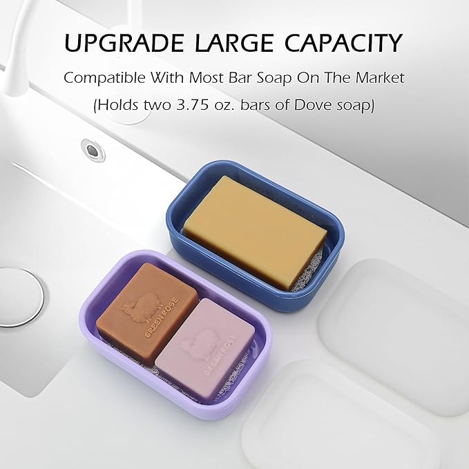 AIDIMMING Large Silicone Travel Soap Case,Clear Lid Leak-Proof Shampoo Bar Holder for Kitsch Shampoo & Conditioner Bar Set, Drain Tray Soap Container for Large Soap Bars, Gym Camping Bathroom, Blue
