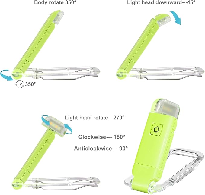 HONWELL Rechargeable Book Light, Clip On LED Reading Lights for Kids Reading in Bed, 3 Brightness Levels Dimmable Bookmark Light for Eye-Protection, Portable Reading Lamp for Bookworms, Travel(Green)