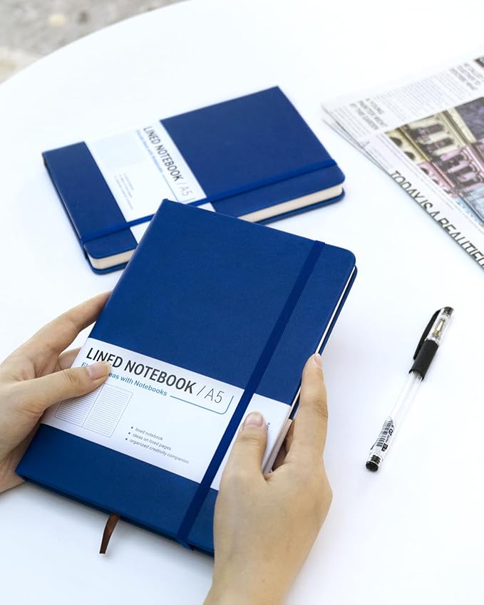 Dynta Hardcover Journal Notebooks, 10 Packs A5 Lined Journals Bulk for Writing 200 Pages/100Sheets, 8.4 x 5.8 inch, Classic Ruled Notebook for Work/Travel/College/Note Taking(Blue)