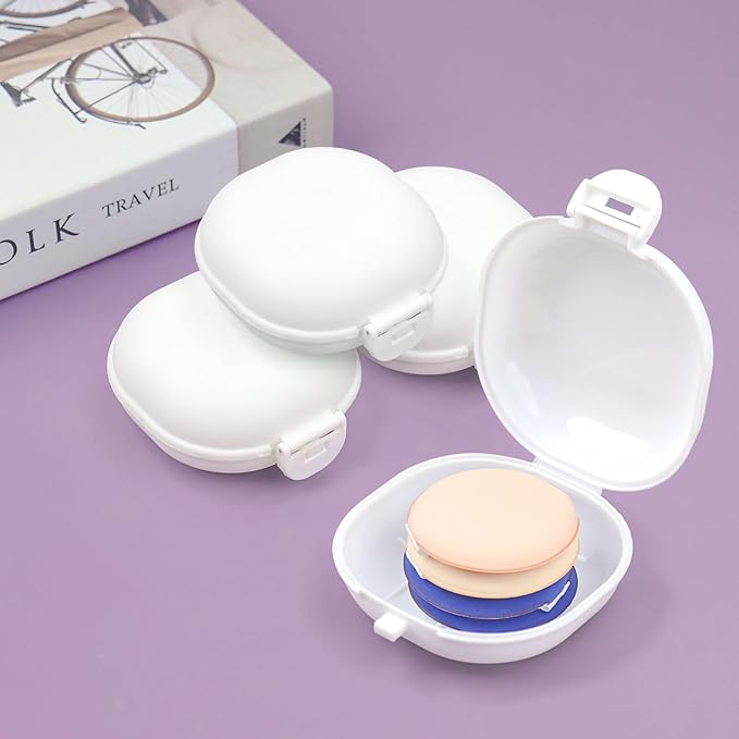4 Pcs Plastic Cotton Round Holder, Cotton Round Travel Case, Lightweight and Easy to Carry with Sealed Snap-on Lid, Accessories Jewelry Organizer(3.4 x 1.5in,White)