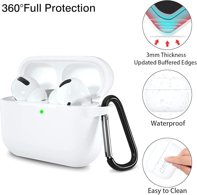 Lerobo Compatible with AirPods Pro 2 Case,Waterproof Silicone Case for AirPods Pro Case Cover,Shockproof Full Protective Cover Compatible for Airpods Pro with Carabiner Front LED Visible,White