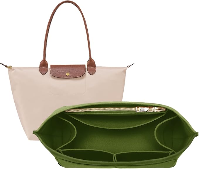 OPPOSHE Purse Organizer Insert for Longchamp Le Pliage, Premium Felt Long Champ Bag Handbag Women, Tote Organizer Insert with 9 Compartments (Medium, Forest Green)