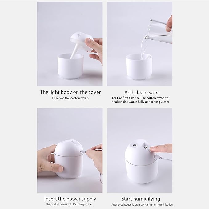 Humidifiers for Bedroom, 250ml Easy To Fill and Clean, Quiet Ultrasonic Mini Humidifier with 2 Mist Modes and 7 Color Nightlight,auto Shut-Off Portable Humidifier for Plants Home Nursery Indoor
