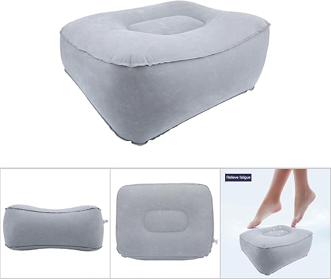 Airplane Footrest, Inflatable Travel Foot Rest Pillow, Fast Inflating Airplane Bed for Toddlers, Elevating Leg Rest Pillow Footrest Pillow for Office, Airplane, Train, Cars, Home (All Gray)